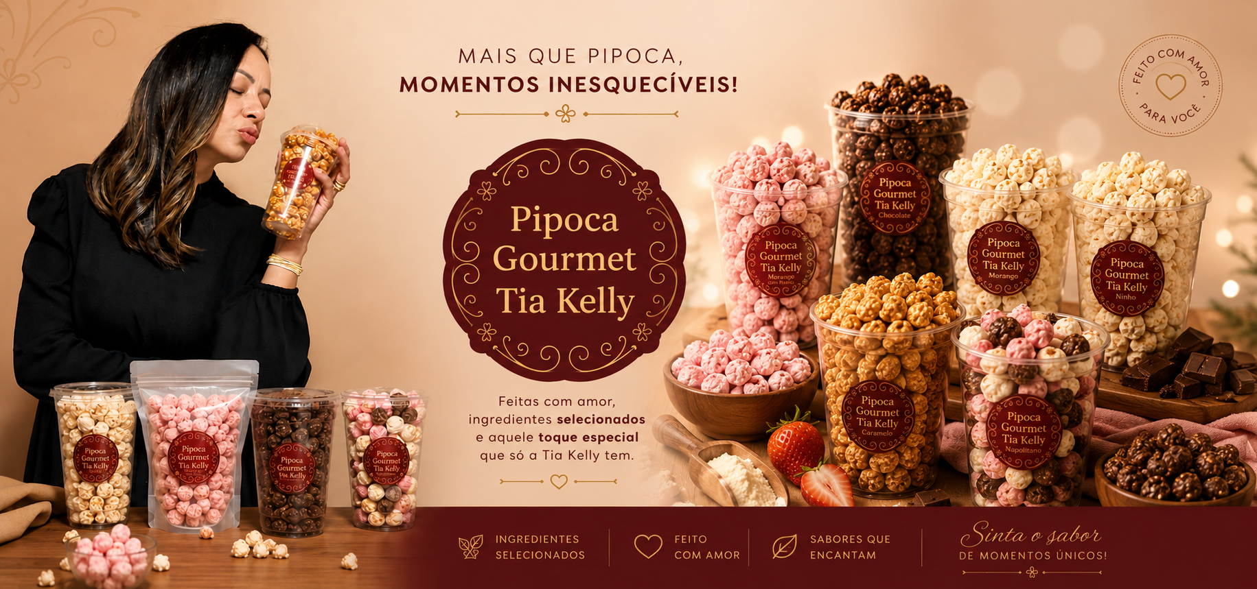 Pipoca Gourmet Tia Kelly — momentos inesquecíveis